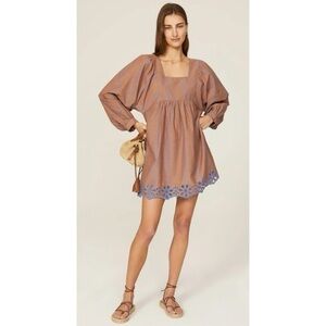 Joie Brown Puff Sleeve Mini Dress